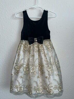 American Princess Dress Girls 3 Black Velvet Floral Lace Overlay Rhinestone Bow